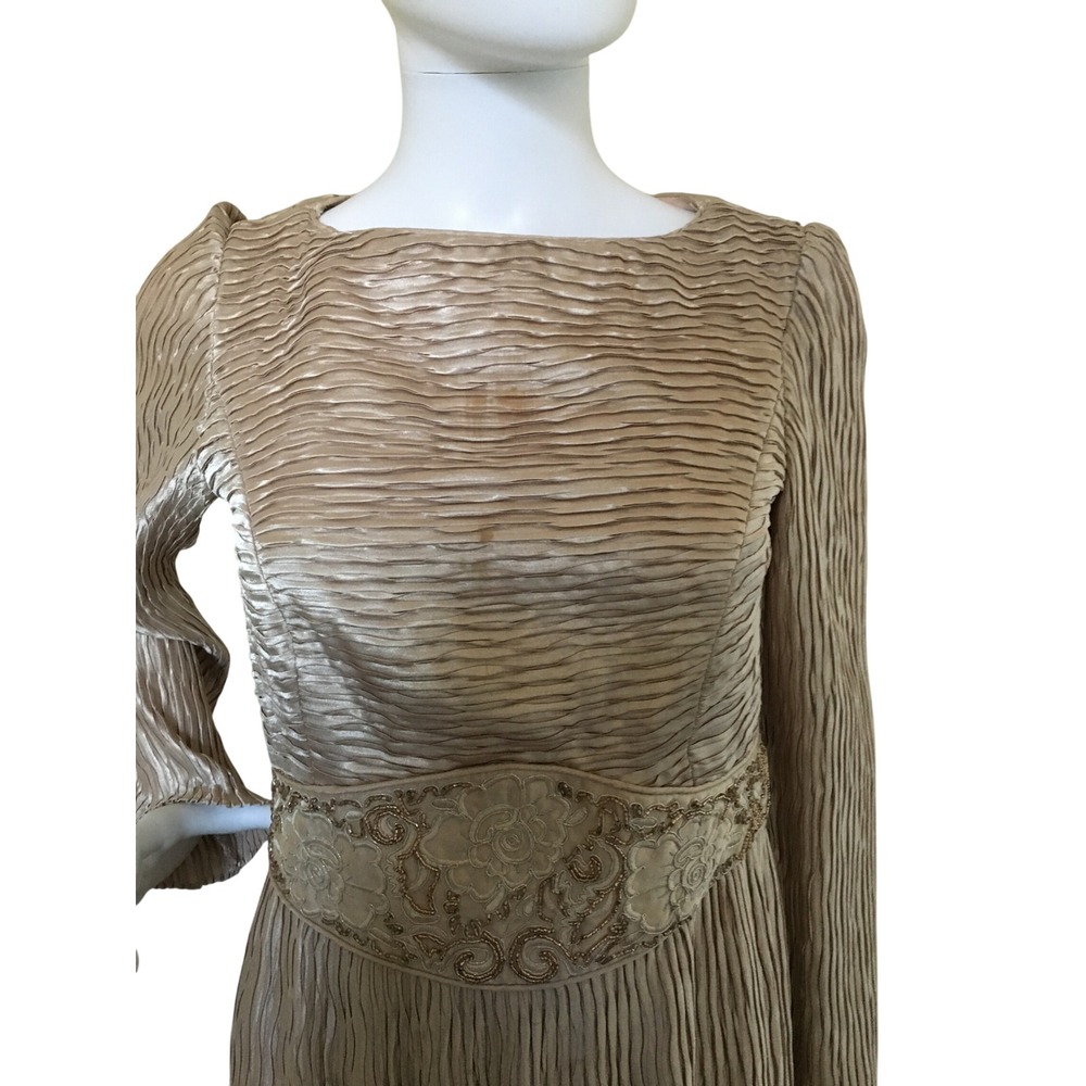 Vintage Cattiva NY Champagne Pleated Beaded Evening Gown MOther of the Bride - Picture 2 of 8
